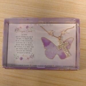 Gold Cross Necklace with Purple Accents